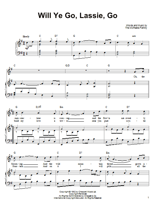 Download Ronan Tynan Will Ye Go, Lassie, Go Sheet Music and learn how to play Piano, Vocal & Guitar (Right-Hand Melody) PDF digital score in minutes