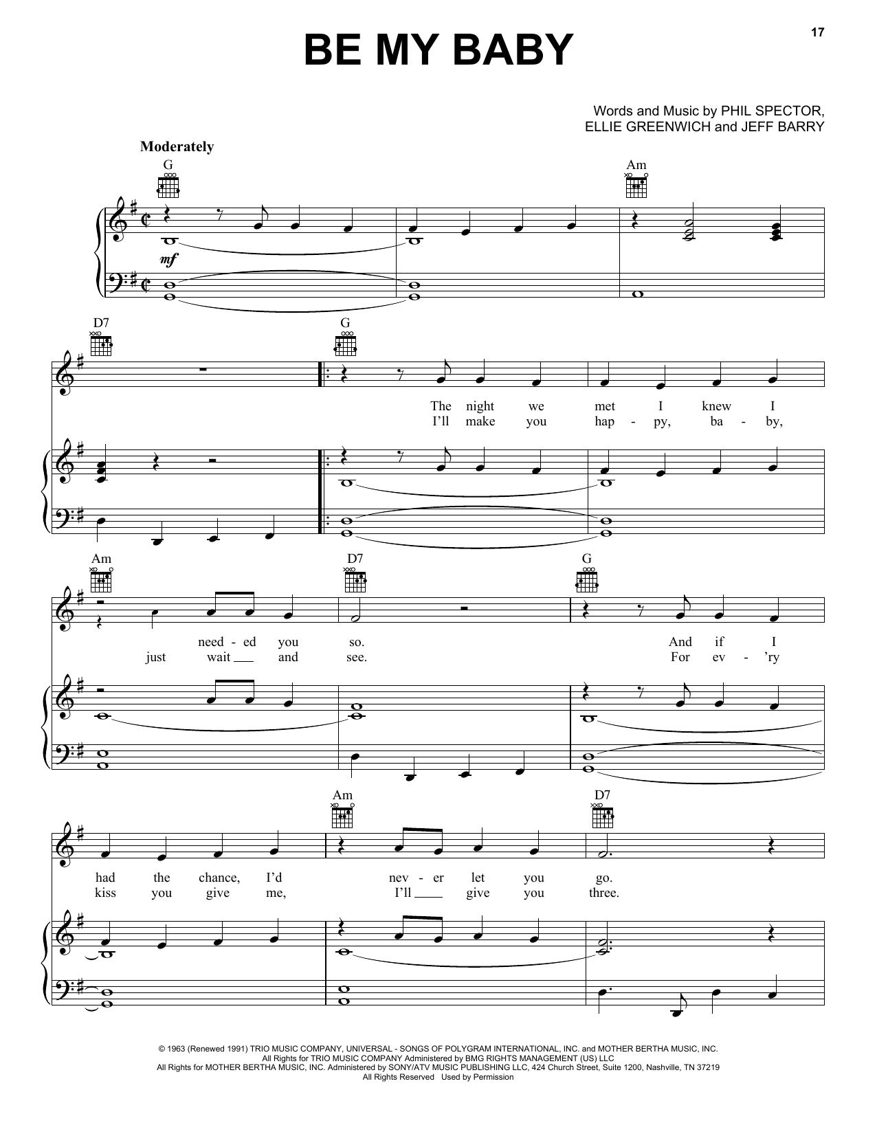 Download Ronettes Be My Baby Sheet Music and learn how to play Melody Line, Lyrics & Chords PDF digital score in minutes