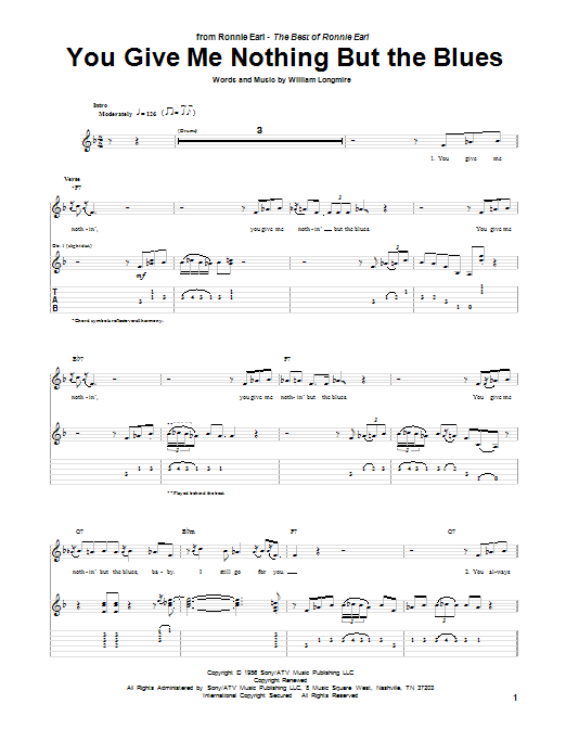Download Ronnie Earl You Give Me Nothing But The Blues Sheet Music and learn how to play Guitar Tab PDF digital score in minutes