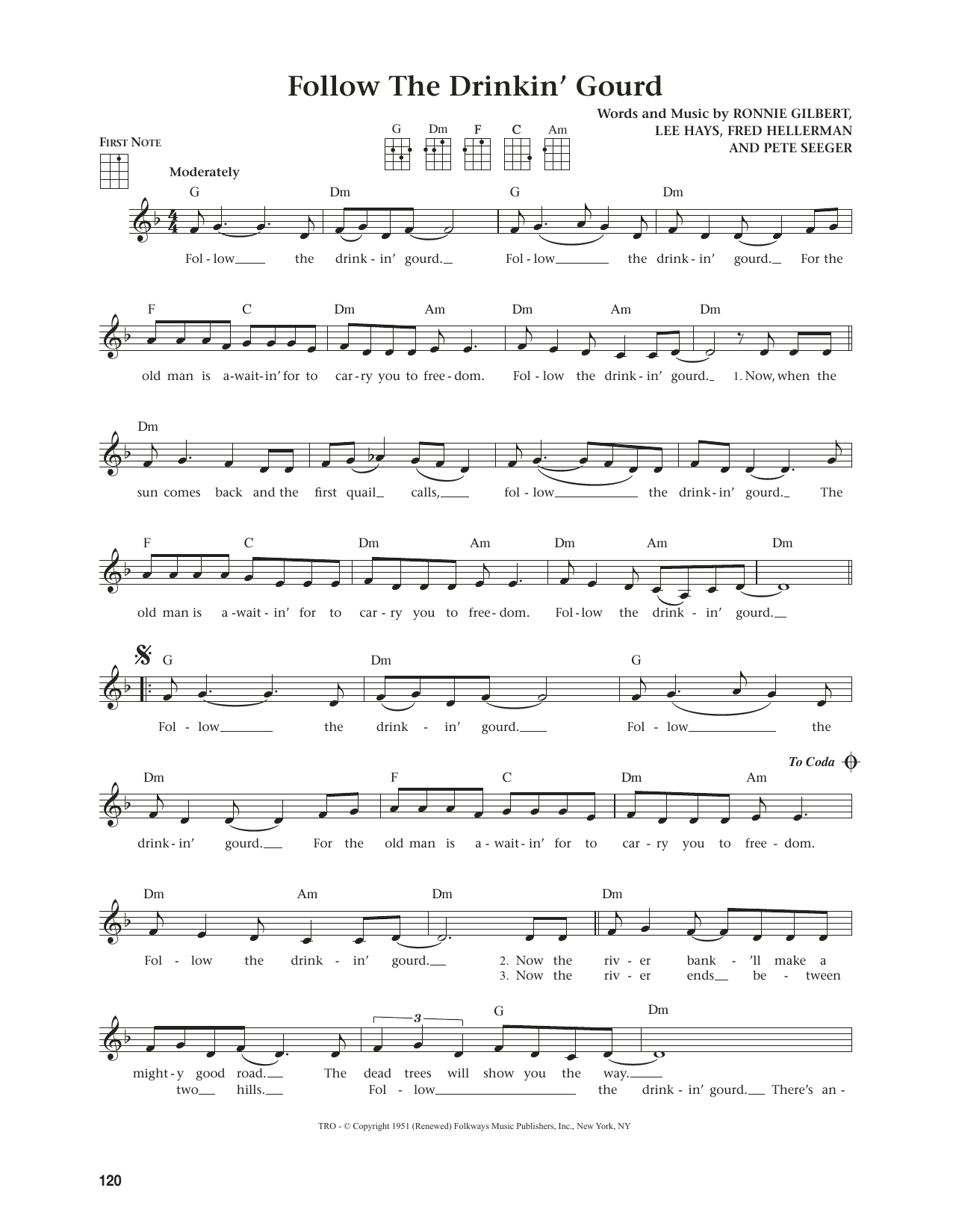 Download Ronnie Gilbert Follow The Drinkin' Gourd (from The Daily Ukulele) (arr. Jim Beloff) Sheet Music and learn how to play Ukulele PDF digital score in minutes