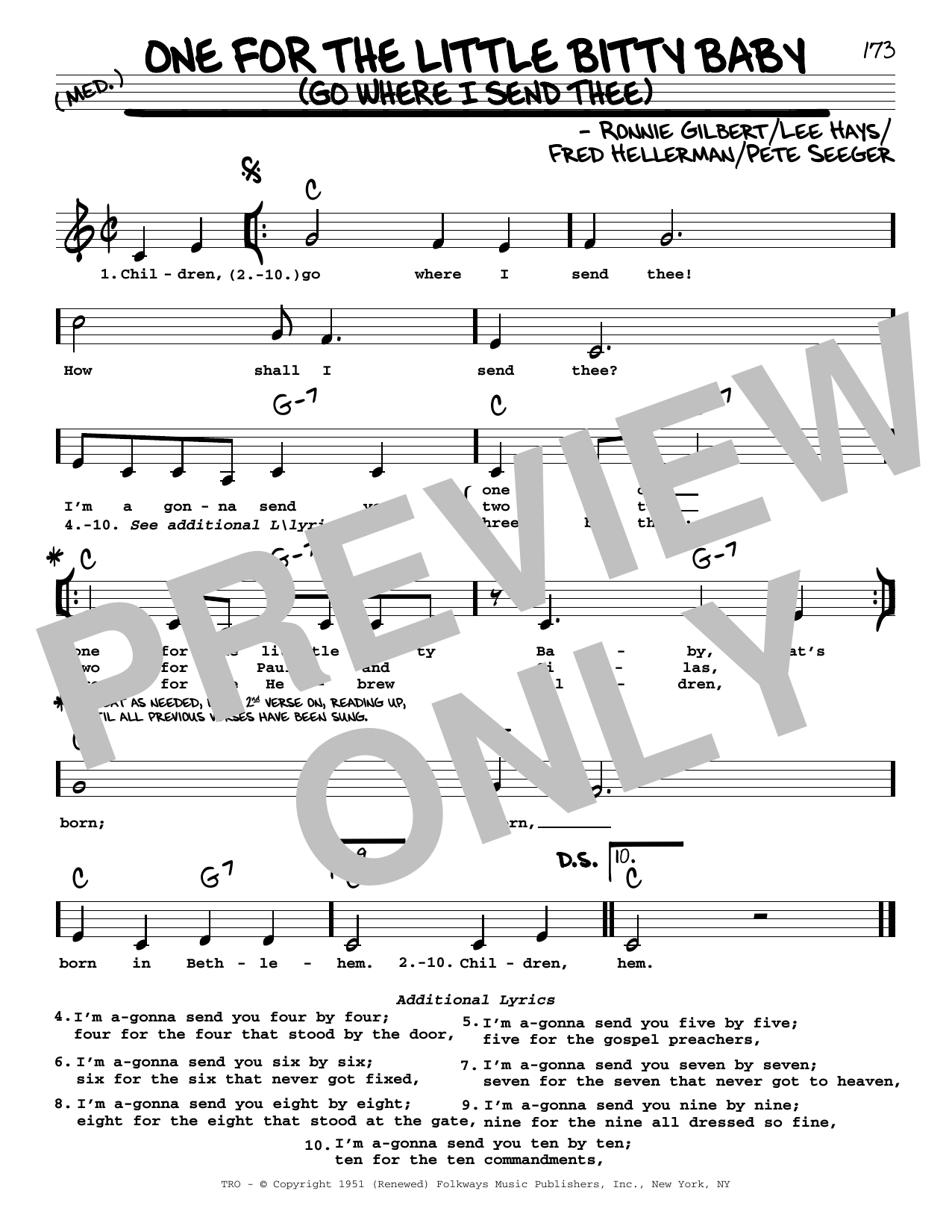 Download Ronnie Gilbert One For The Little Bitty Baby (Go Where I Send Thee) Sheet Music and learn how to play Real Book – Melody, Lyrics & Chords PDF digital score in minutes