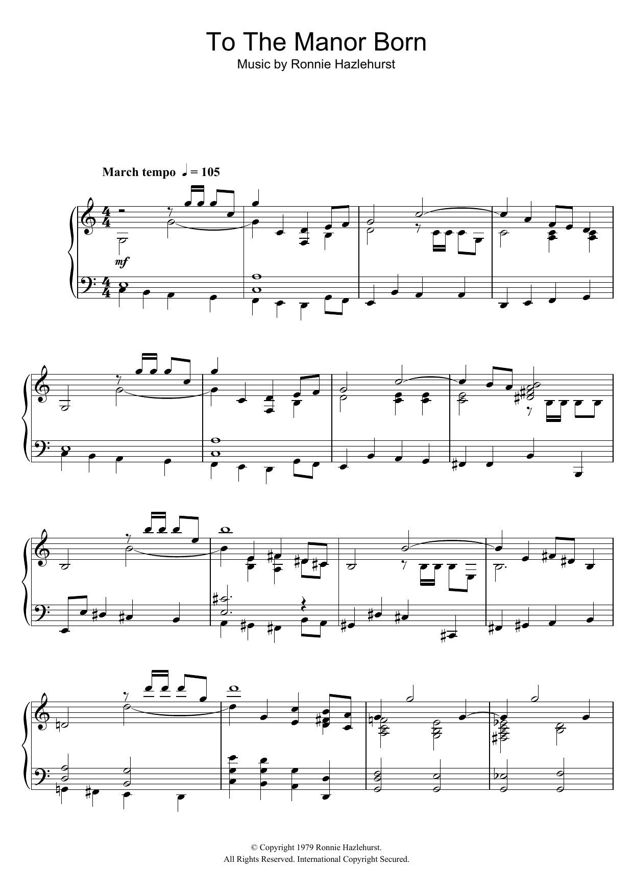 Download Ronnie Hazlehurst To The Manor Born Sheet Music and learn how to play Piano PDF digital score in minutes