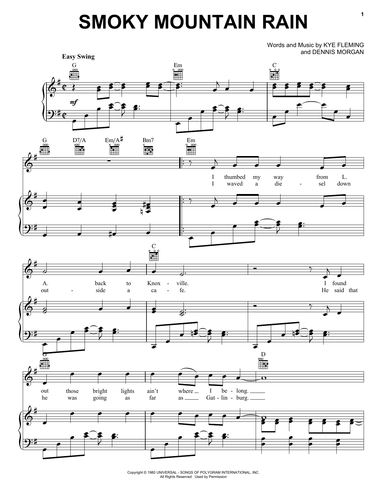 Download Ronnie Milsap Smoky Mountain Rain Sheet Music and learn how to play Easy Guitar Tab PDF digital score in minutes