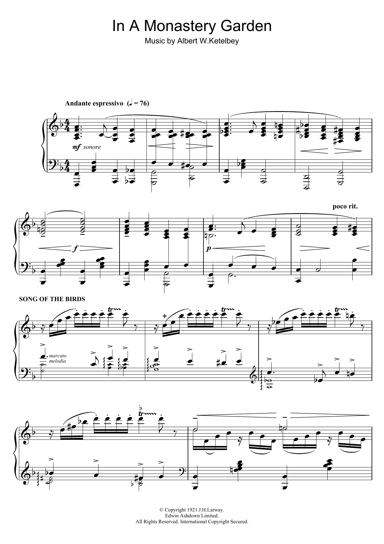 Download Ronnie Ronalde In A Monastery Garden Sheet Music and learn how to play Piano PDF digital score in minutes