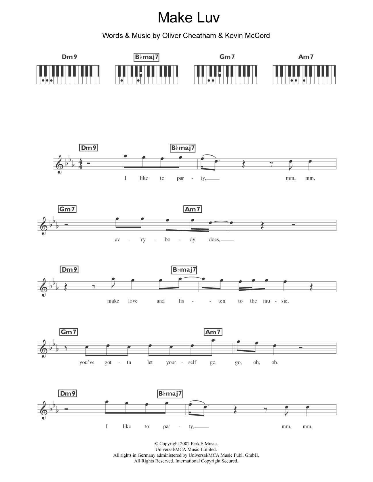 Download Room 5 Make Luv (featuring Oliver Cheatham) Sheet Music and learn how to play Piano Chords/Lyrics PDF digital score in minutes