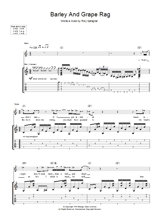 Download Rory Gallagher Barley & Grape Rag Sheet Music and learn how to play Guitar Tab PDF digital score in minutes