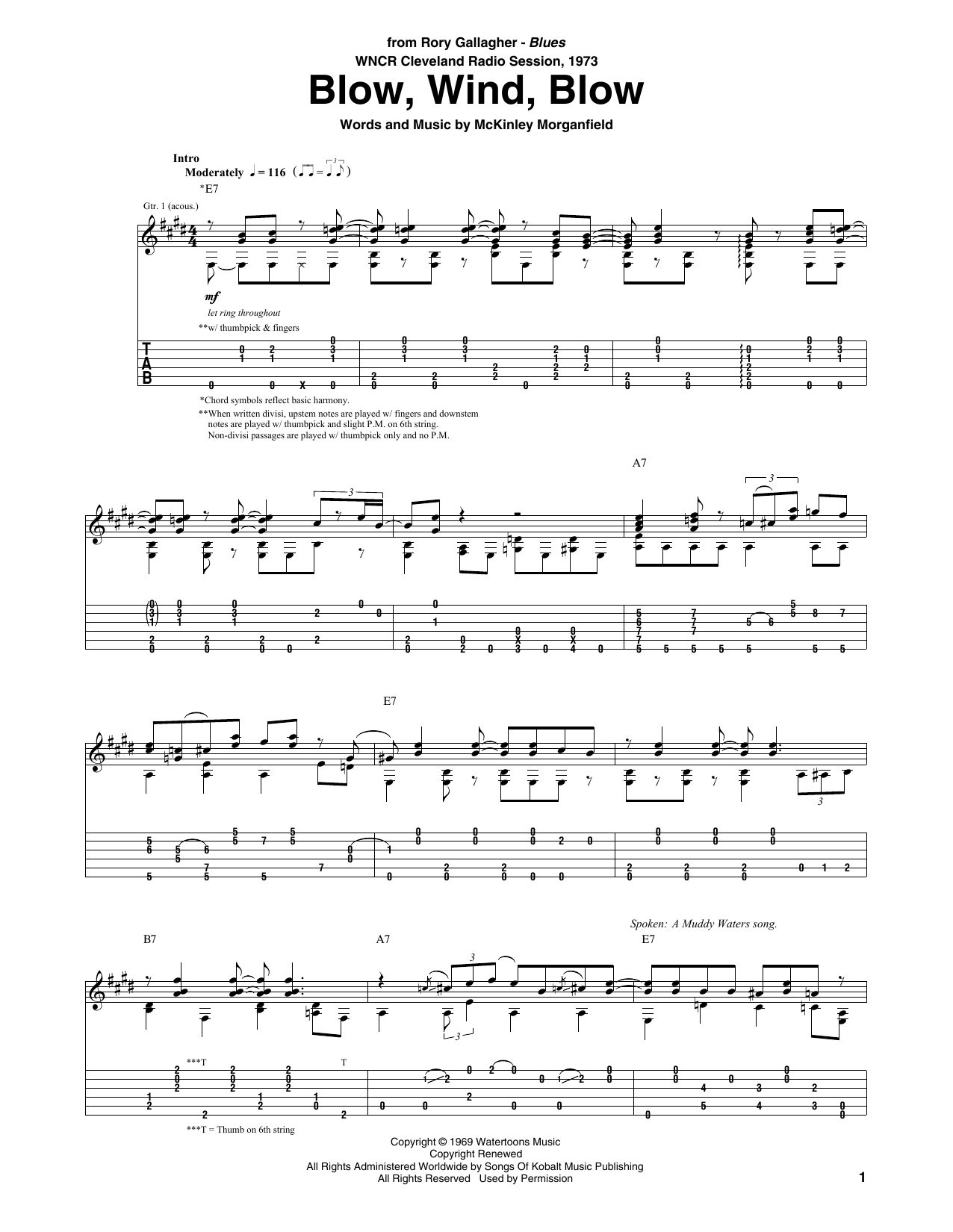 Download Rory Gallagher Blow, Wind, Blow Sheet Music and learn how to play Guitar Tab PDF digital score in minutes
