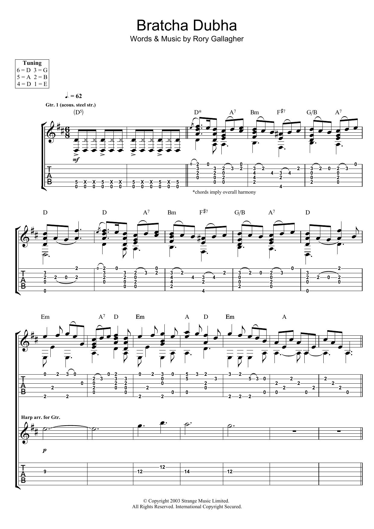 Download Rory Gallagher Bratcha Dubha Sheet Music and learn how to play Guitar Tab PDF digital score in minutes