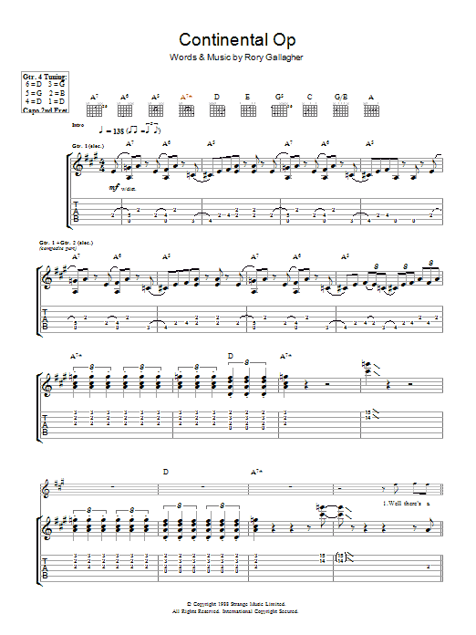 Download Rory Gallagher Continental Op Sheet Music and learn how to play Guitar Tab PDF digital score in minutes