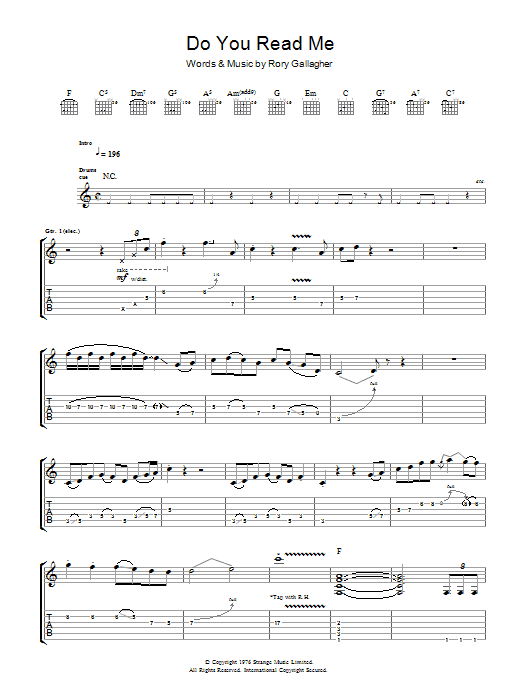 Download Rory Gallagher Do You Read Me Sheet Music and learn how to play Guitar Tab PDF digital score in minutes