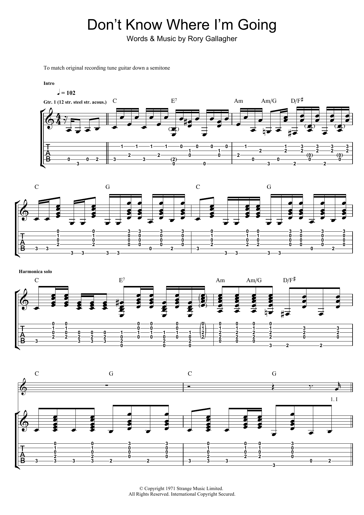Download Rory Gallagher Don't Know Where I'm Going Sheet Music and learn how to play Guitar Tab PDF digital score in minutes