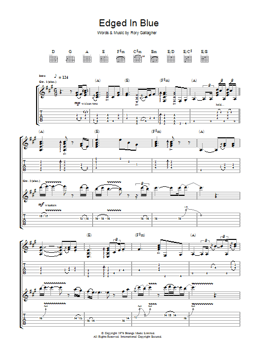 Download Rory Gallagher Edged In Blue Sheet Music and learn how to play Guitar Tab PDF digital score in minutes