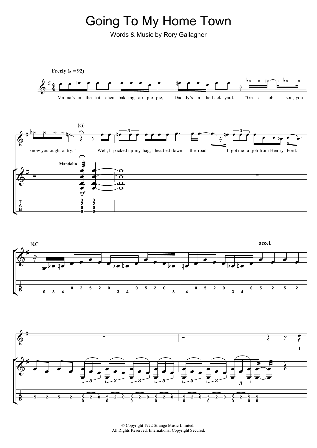 Download Rory Gallagher Going To My Home Town Sheet Music and learn how to play Guitar Tab PDF digital score in minutes