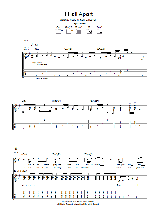 Download Rory Gallagher I Fall Apart Sheet Music and learn how to play Guitar Tab PDF digital score in minutes