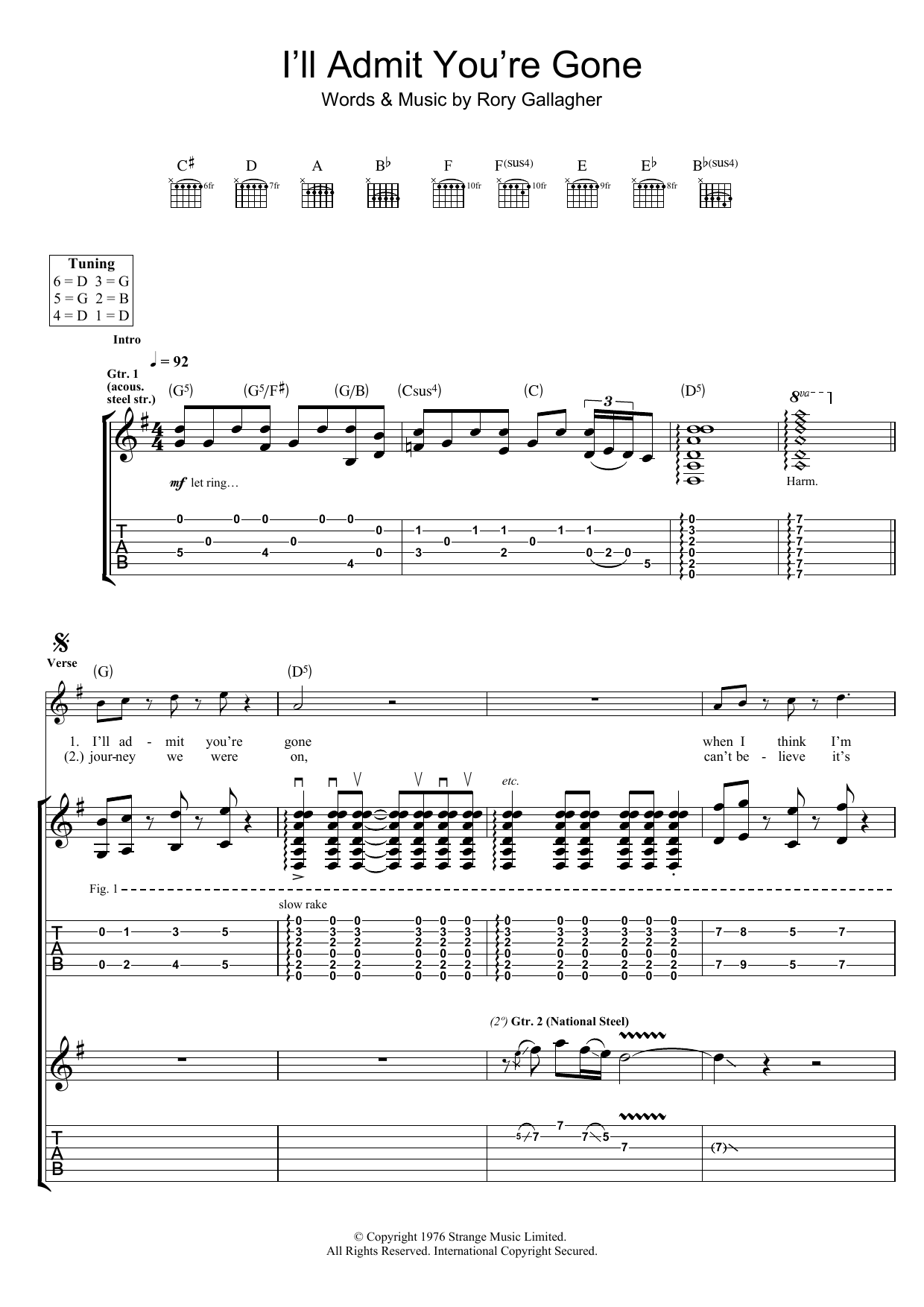 Download Rory Gallagher I'll Admit You're Gone Sheet Music and learn how to play Guitar Tab PDF digital score in minutes