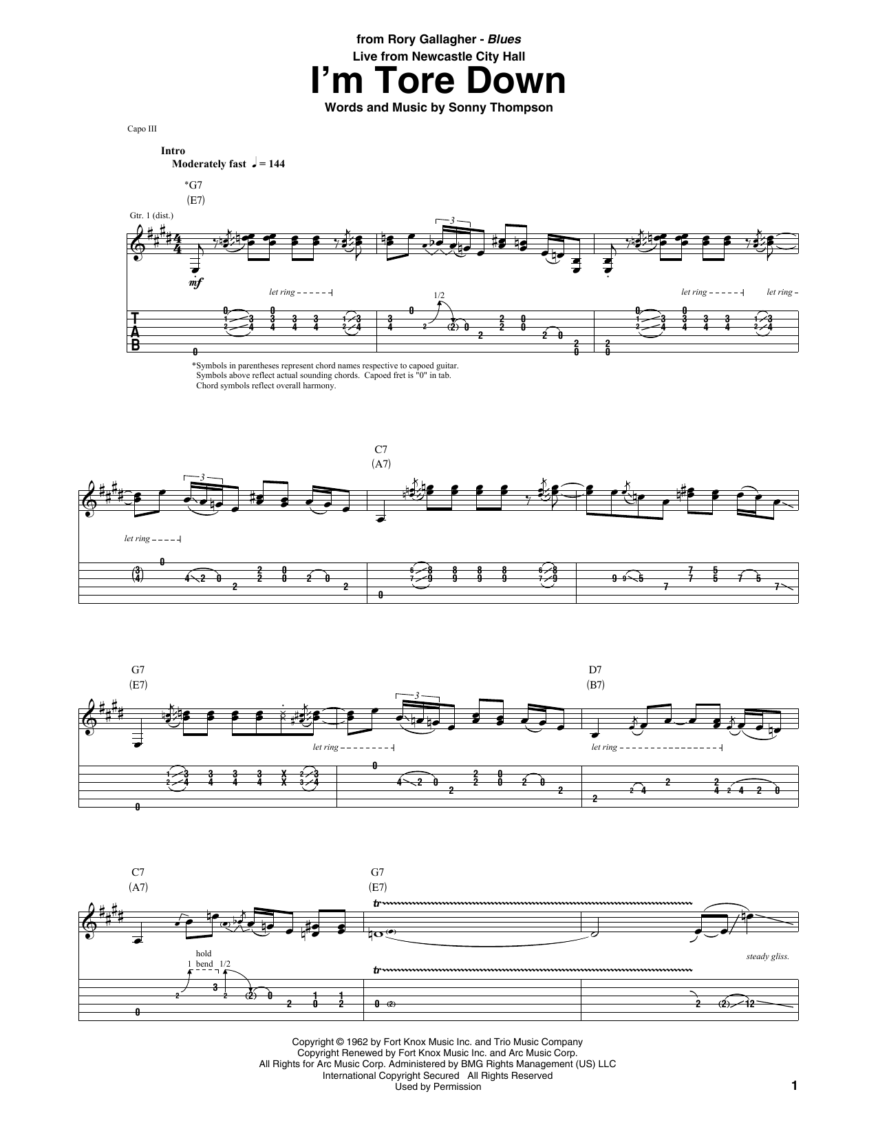 Download Rory Gallagher I'm Tore Down Sheet Music and learn how to play Guitar Tab PDF digital score in minutes