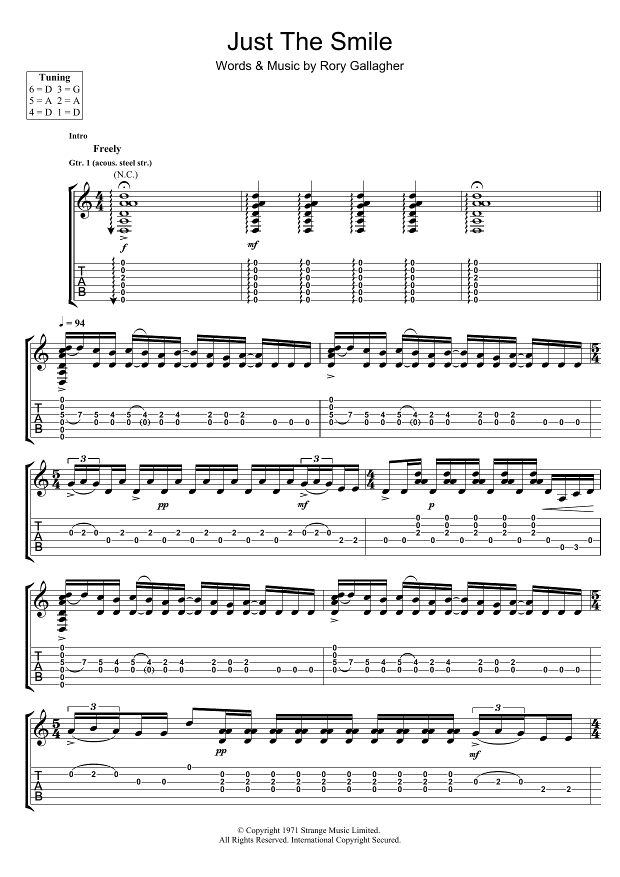 Download Rory Gallagher Just The Smile Sheet Music and learn how to play Guitar Tab PDF digital score in minutes