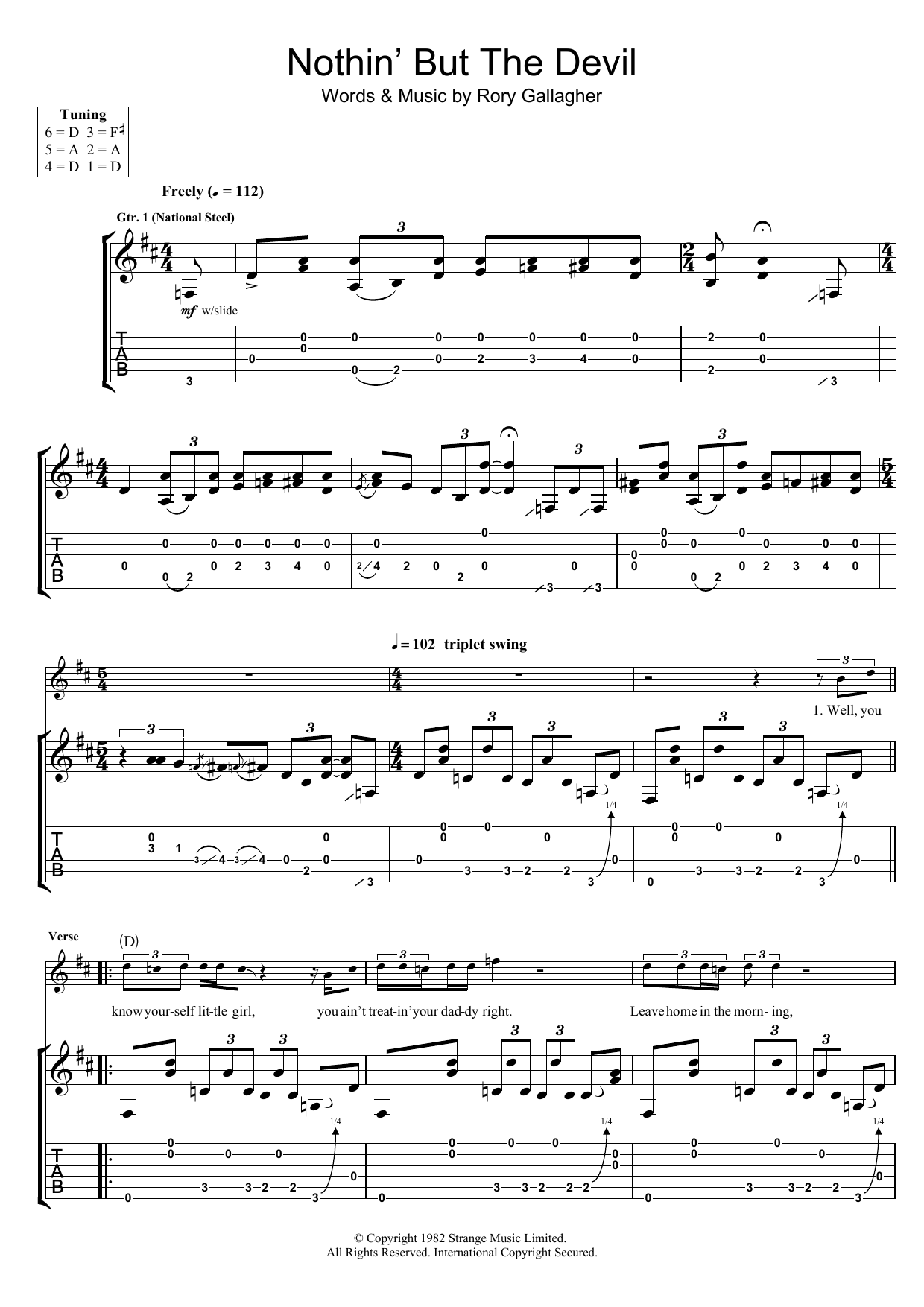 Download Rory Gallagher Nothing But The Devil Sheet Music and learn how to play Guitar Tab PDF digital score in minutes