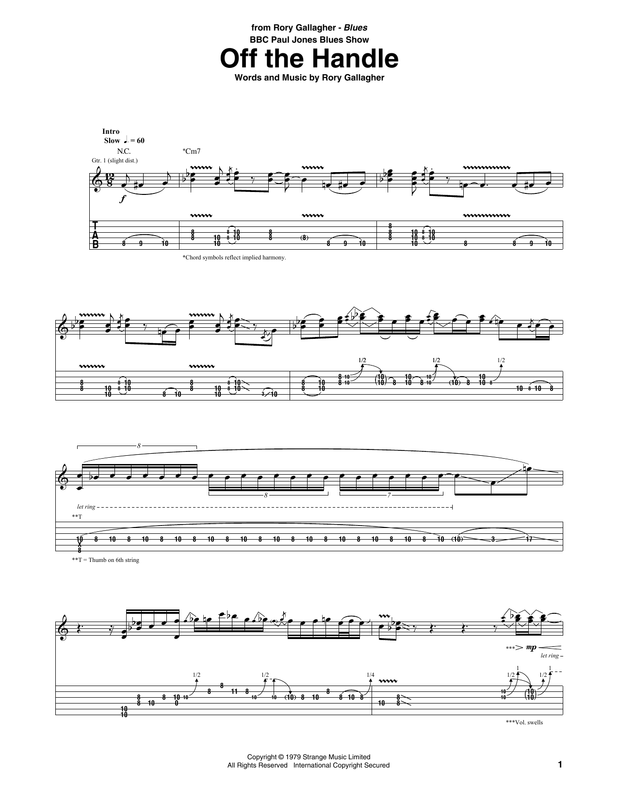 Download Rory Gallagher Off The Handle Sheet Music and learn how to play Guitar Tab PDF digital score in minutes