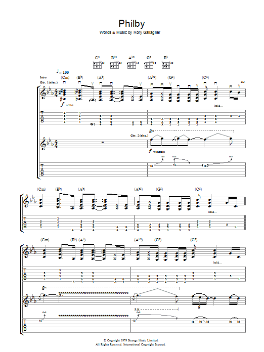 Download Rory Gallagher Philby Sheet Music and learn how to play Guitar Tab PDF digital score in minutes
