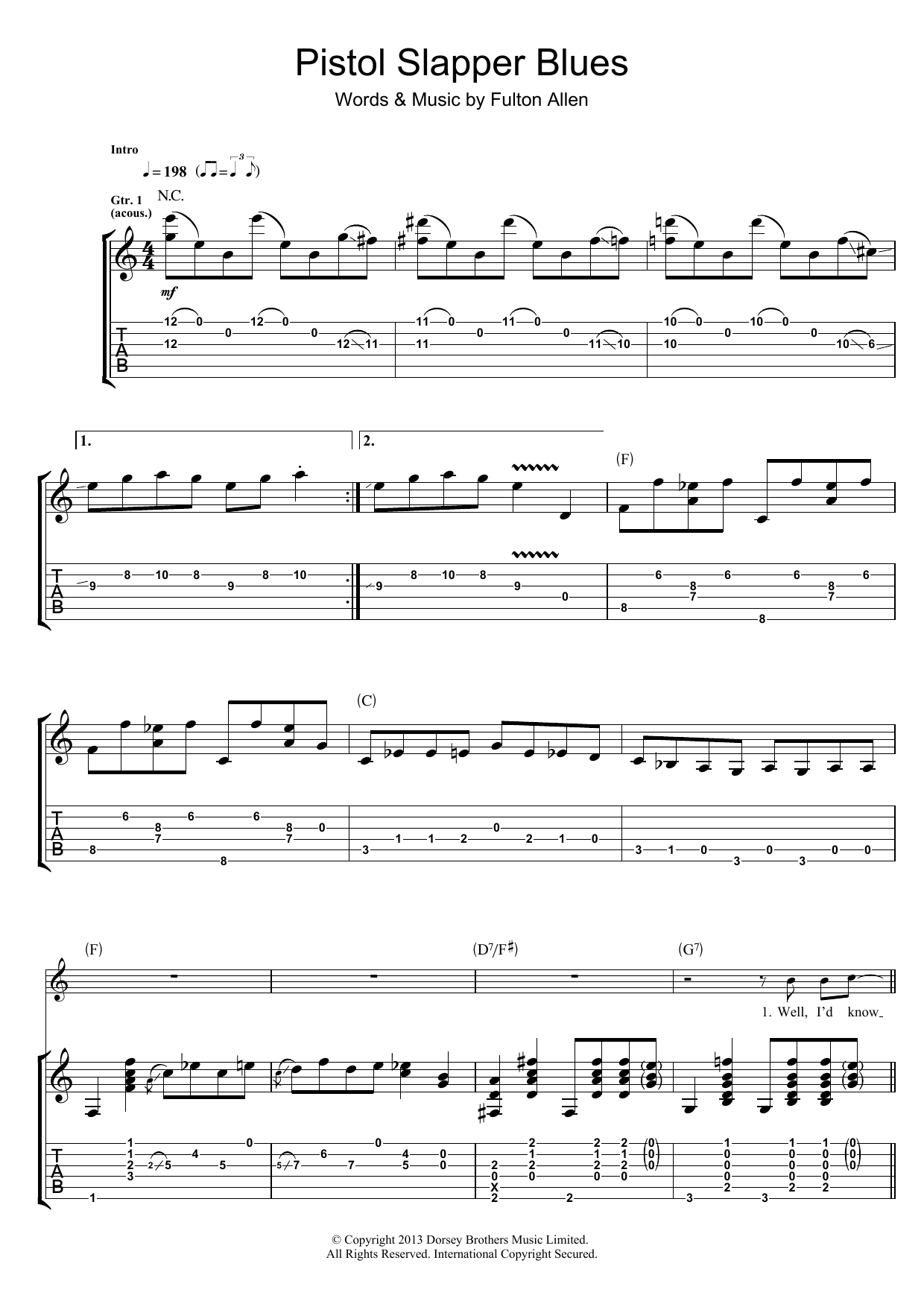 Download Rory Gallagher Pistol Slapper Blues Sheet Music and learn how to play Guitar Tab PDF digital score in minutes