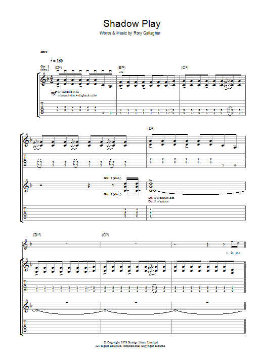 Download Rory Gallagher Shadow Play Sheet Music and learn how to play Guitar Tab PDF digital score in minutes