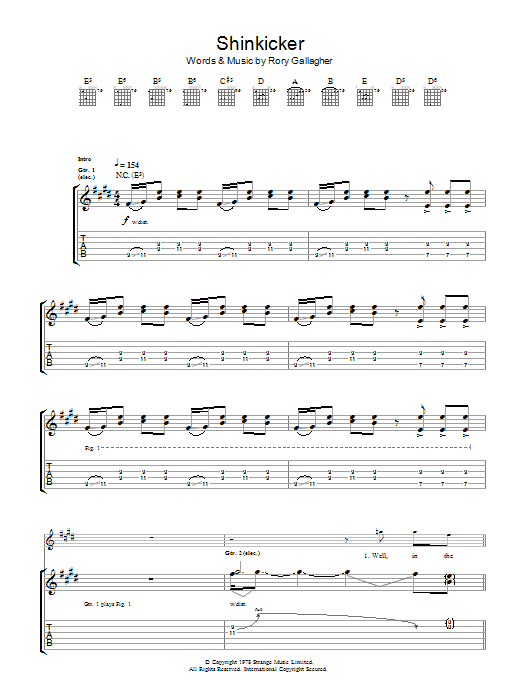 Download Rory Gallagher Shinkicker Sheet Music and learn how to play Guitar Tab PDF digital score in minutes