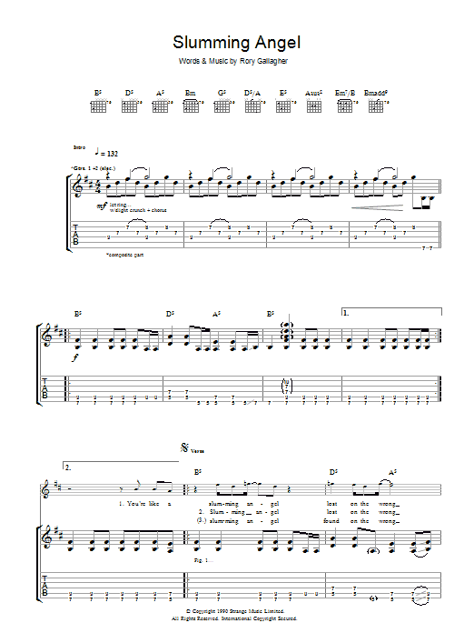 Download Rory Gallagher Slumming Angel Sheet Music and learn how to play Guitar Tab PDF digital score in minutes
