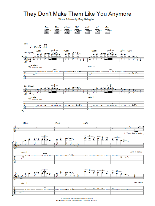 Download Rory Gallagher They Don't Make Them Like You Anymore Sheet Music and learn how to play Guitar Tab PDF digital score in minutes