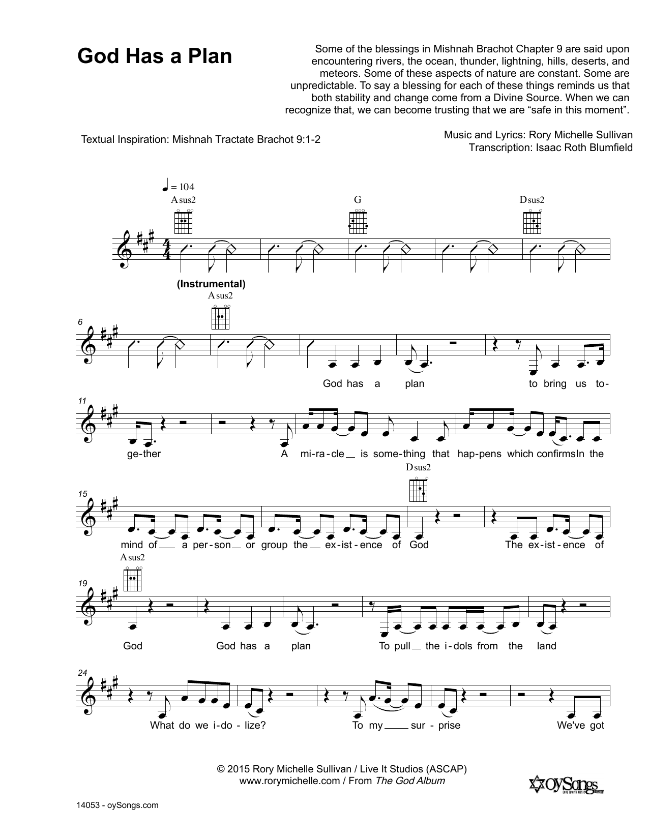 Download Rory Michelle Sullivan God Has a Plan Sheet Music and learn how to play Lead Sheet / Fake Book PDF digital score in minutes