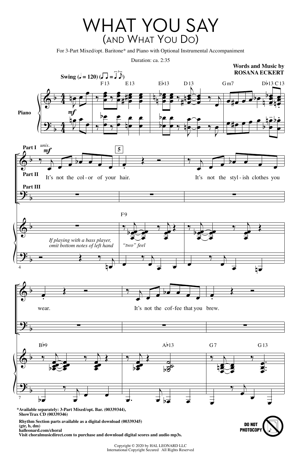 Download Rosana Eckert What You Say (And What You Do) Sheet Music and learn how to play 3-Part Mixed Choir PDF digital score in minutes