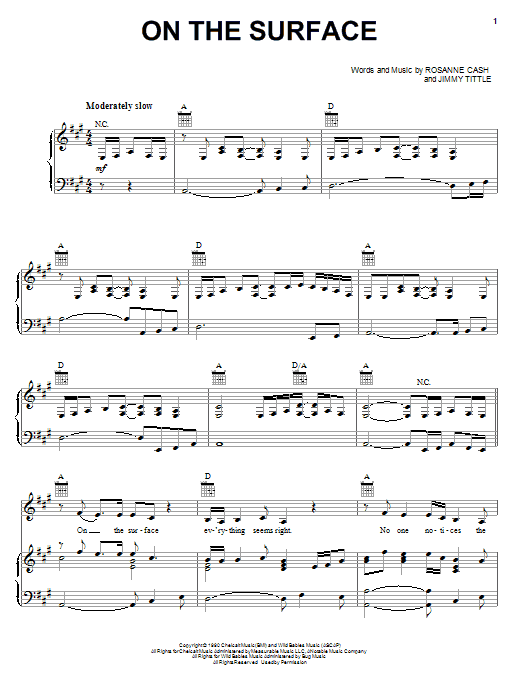 Download Rosanne Cash On The Surface Sheet Music and learn how to play Piano, Vocal & Guitar (Right-Hand Melody) PDF digital score in minutes