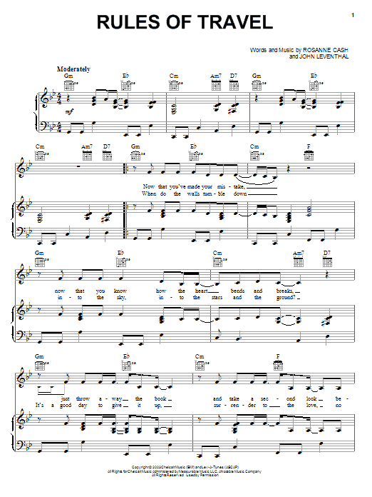 Download Rosanne Cash Rules Of Travel Sheet Music and learn how to play Piano, Vocal & Guitar (Right-Hand Melody) PDF digital score in minutes