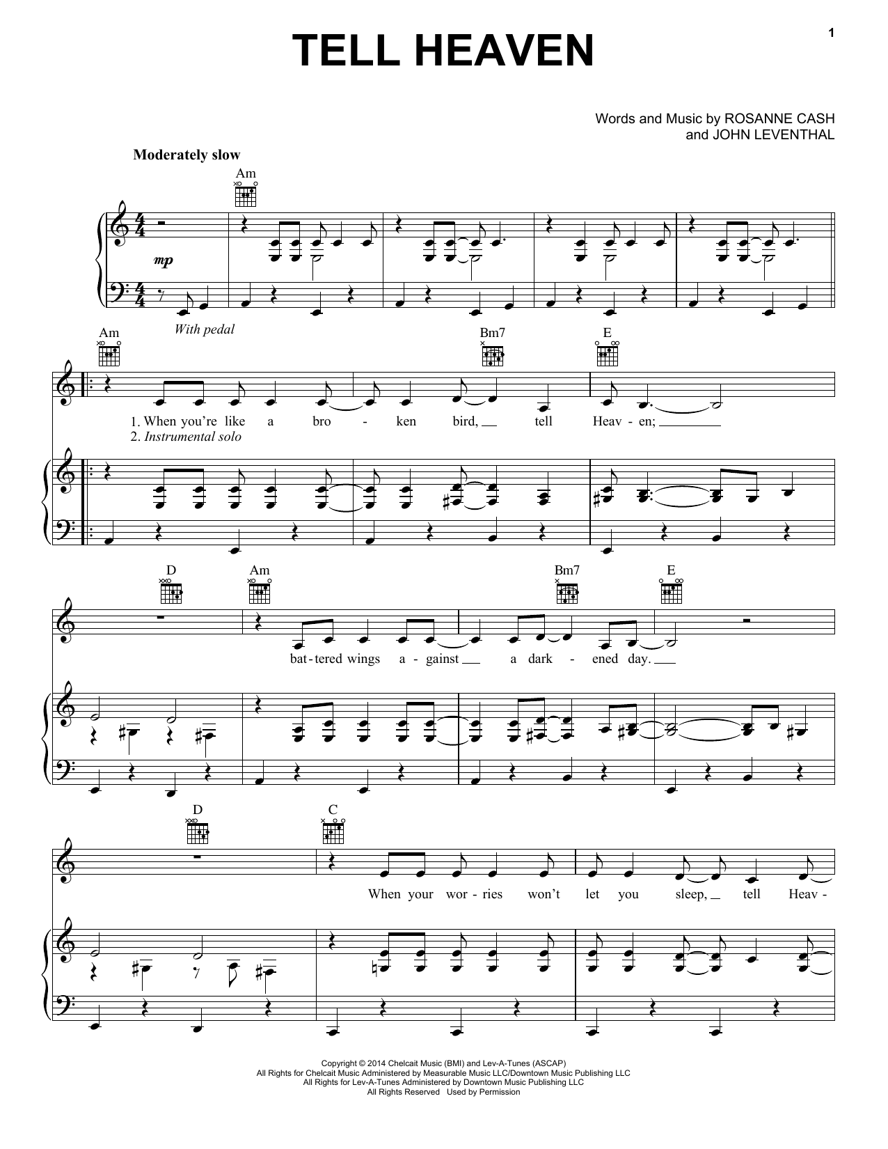Download Rosanne Cash Tell Heaven Sheet Music and learn how to play Piano, Vocal & Guitar (Right-Hand Melody) PDF digital score in minutes
