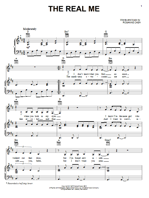 Download Rosanne Cash The Real Me Sheet Music and learn how to play Piano, Vocal & Guitar (Right-Hand Melody) PDF digital score in minutes