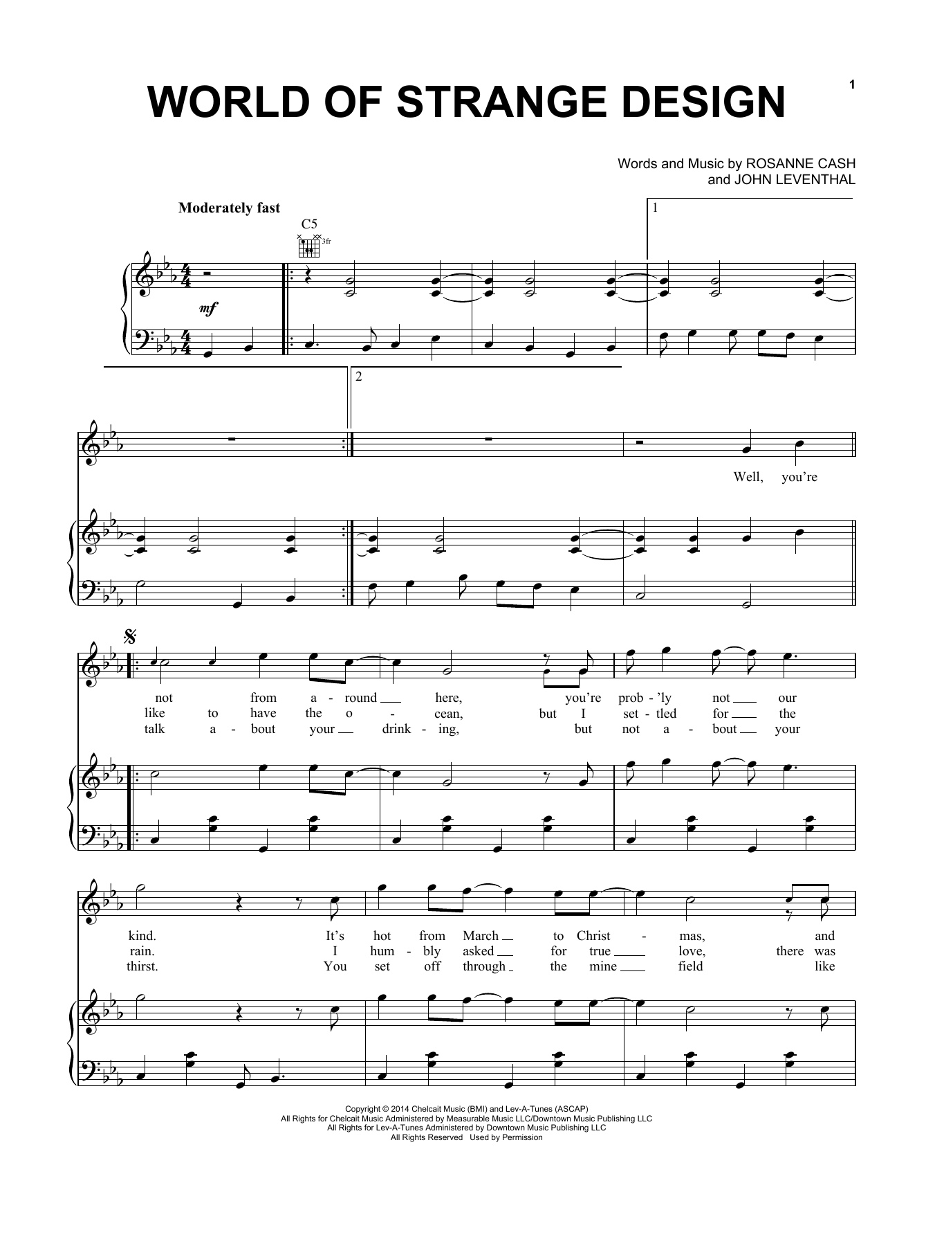 Download Rosanne Cash World Of Strange Design Sheet Music and learn how to play Piano, Vocal & Guitar (Right-Hand Melody) PDF digital score in minutes