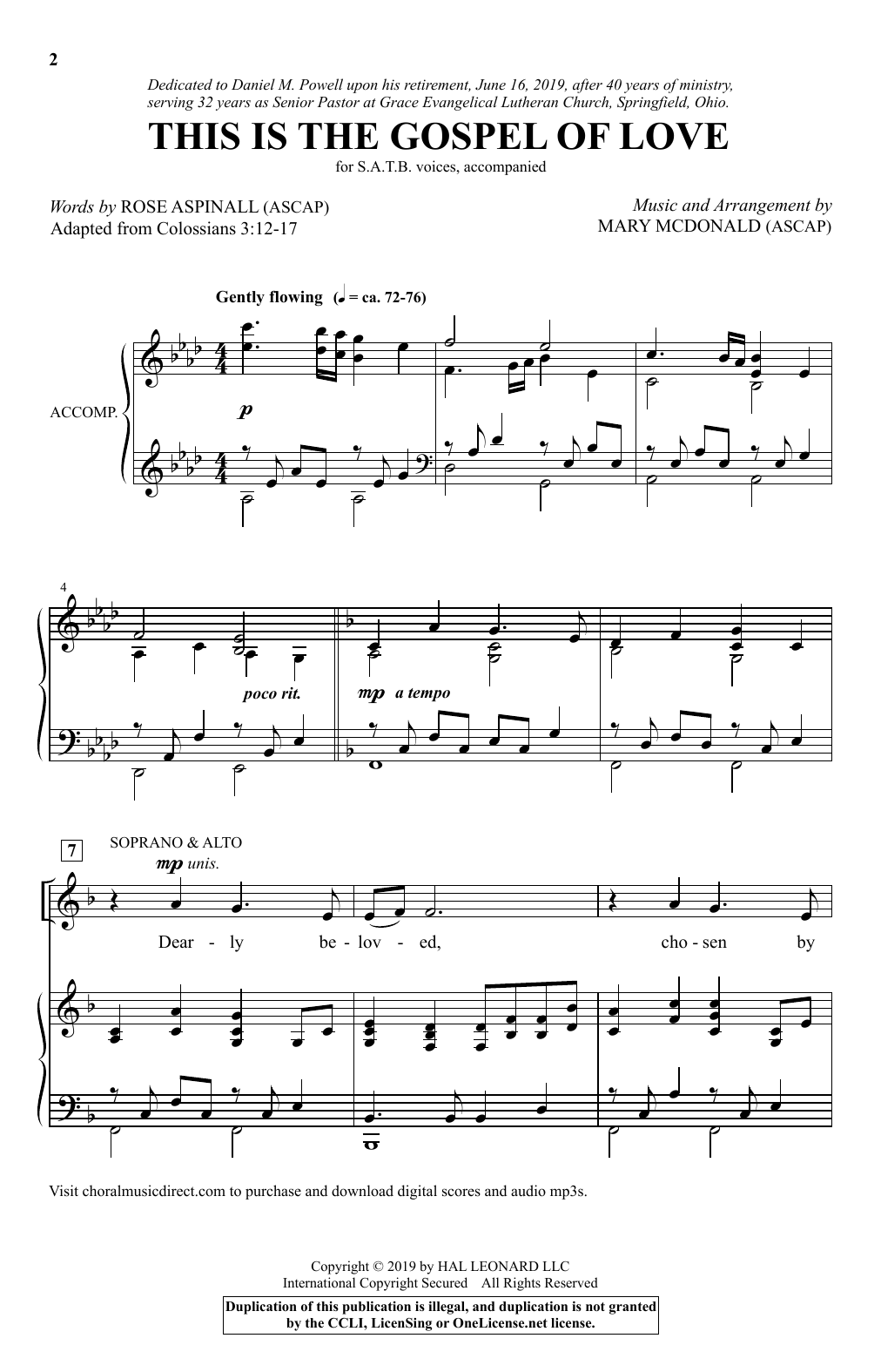 Download Rose Aspinall This Is The Gospel Of Love (arr. Mary McDonald) Sheet Music and learn how to play SATB Choir PDF digital score in minutes