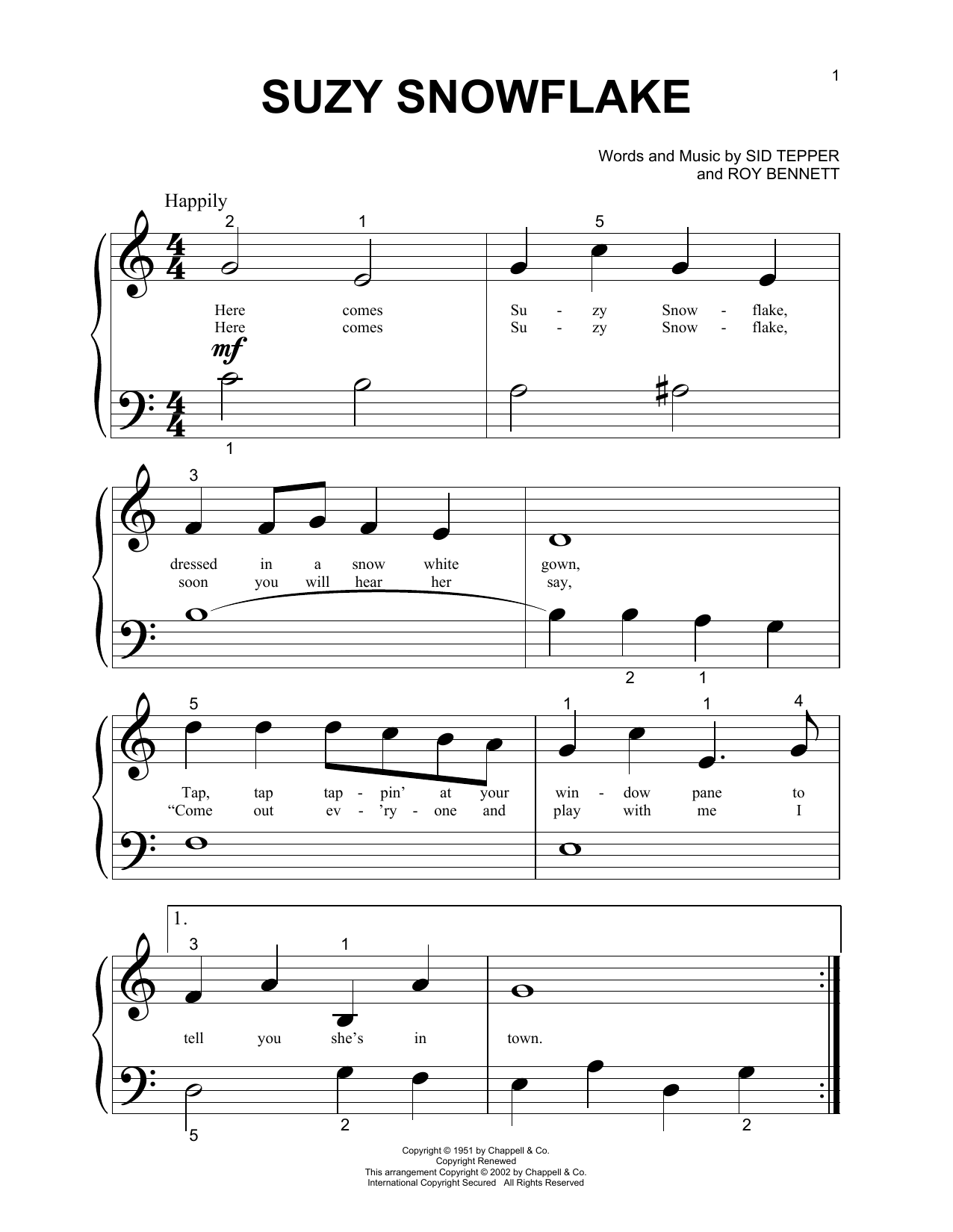 Download Rosemary Clooney Suzy Snowflake Sheet Music and learn how to play Lyrics & Chords PDF digital score in minutes