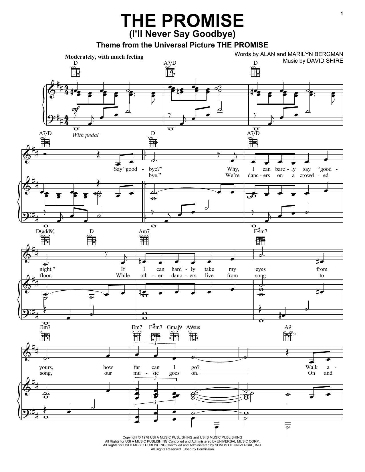 Download Rosemary Clooney The Promise (I'll Never Say Goodbye) Sheet Music and learn how to play Piano, Vocal & Guitar (Right-Hand Melody) PDF digital score in minutes
