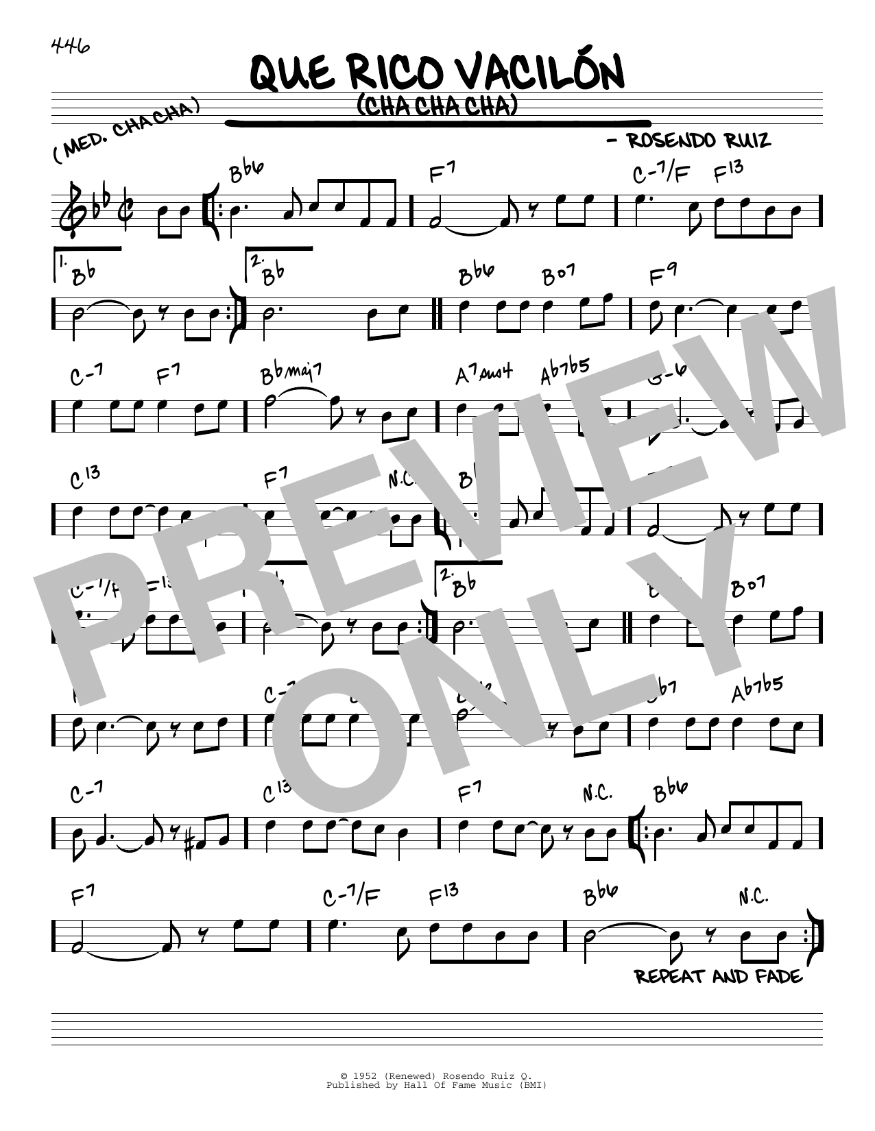 Download Rosendo Ruiz Que Rico Vacilon (Cha Cha Cha) Sheet Music and learn how to play Real Book – Melody & Chords PDF digital score in minutes