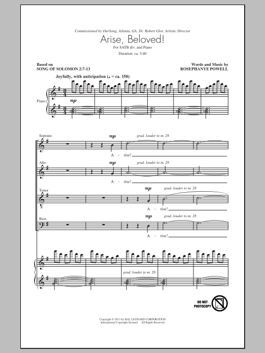 Download Rosephanye Powell Arise, Beloved! Sheet Music and learn how to play SATB PDF digital score in minutes