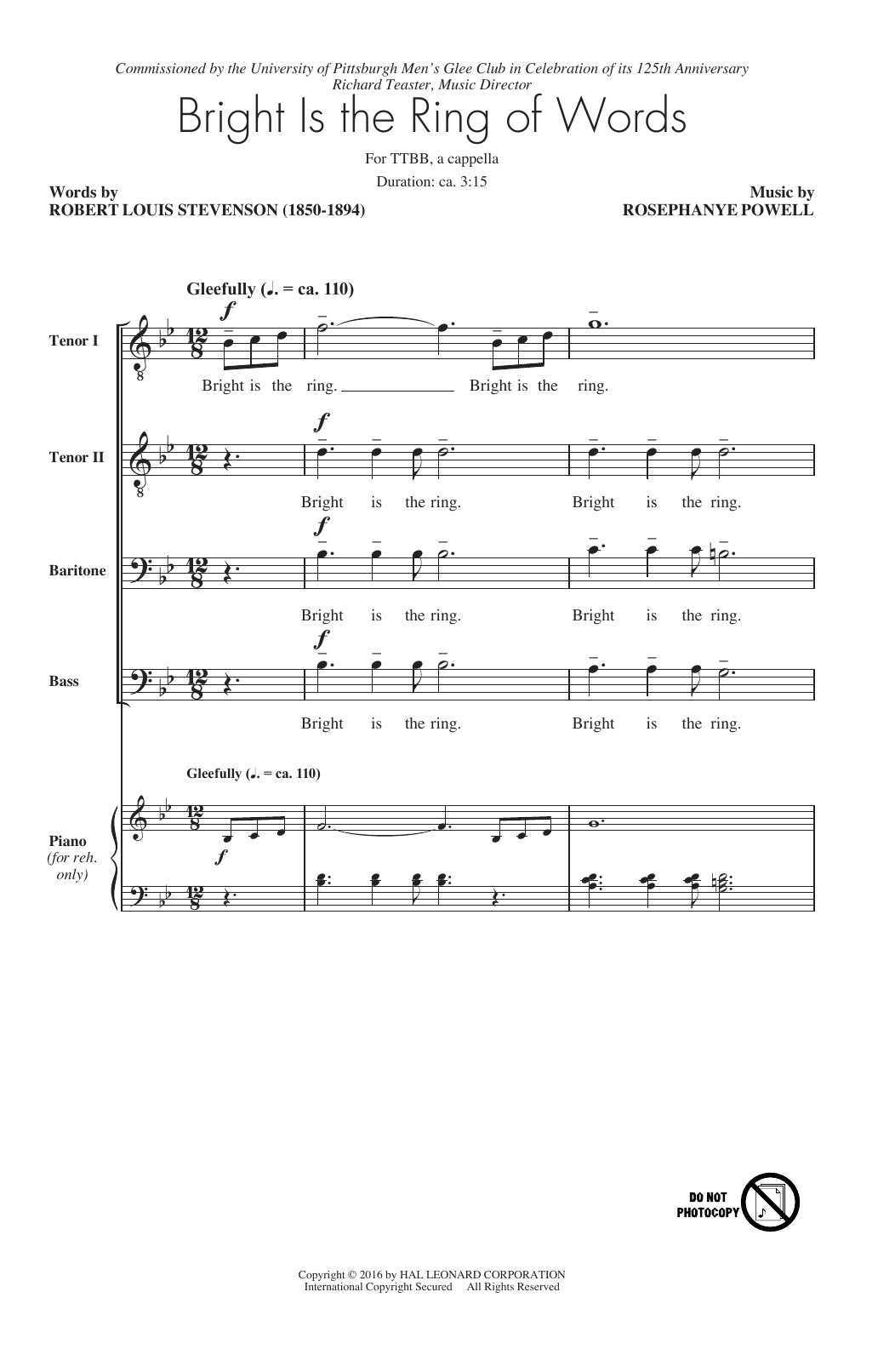 Download Rosephanye Powell Bright Is The Ring Of Words Sheet Music and learn how to play TTBB PDF digital score in minutes