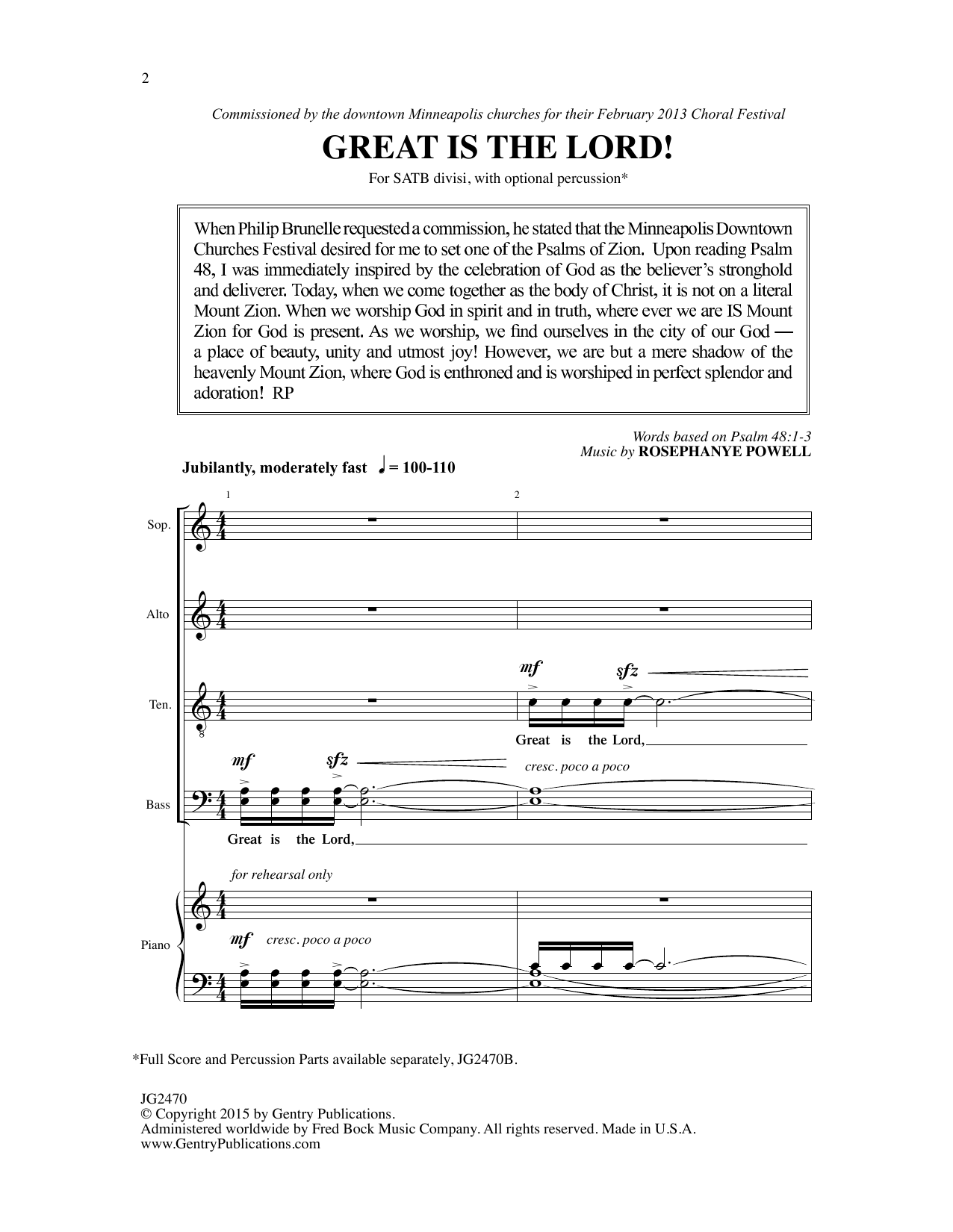 Download Rosephanye Powell Great Is The Lord Sheet Music and learn how to play SATB Choir PDF digital score in minutes