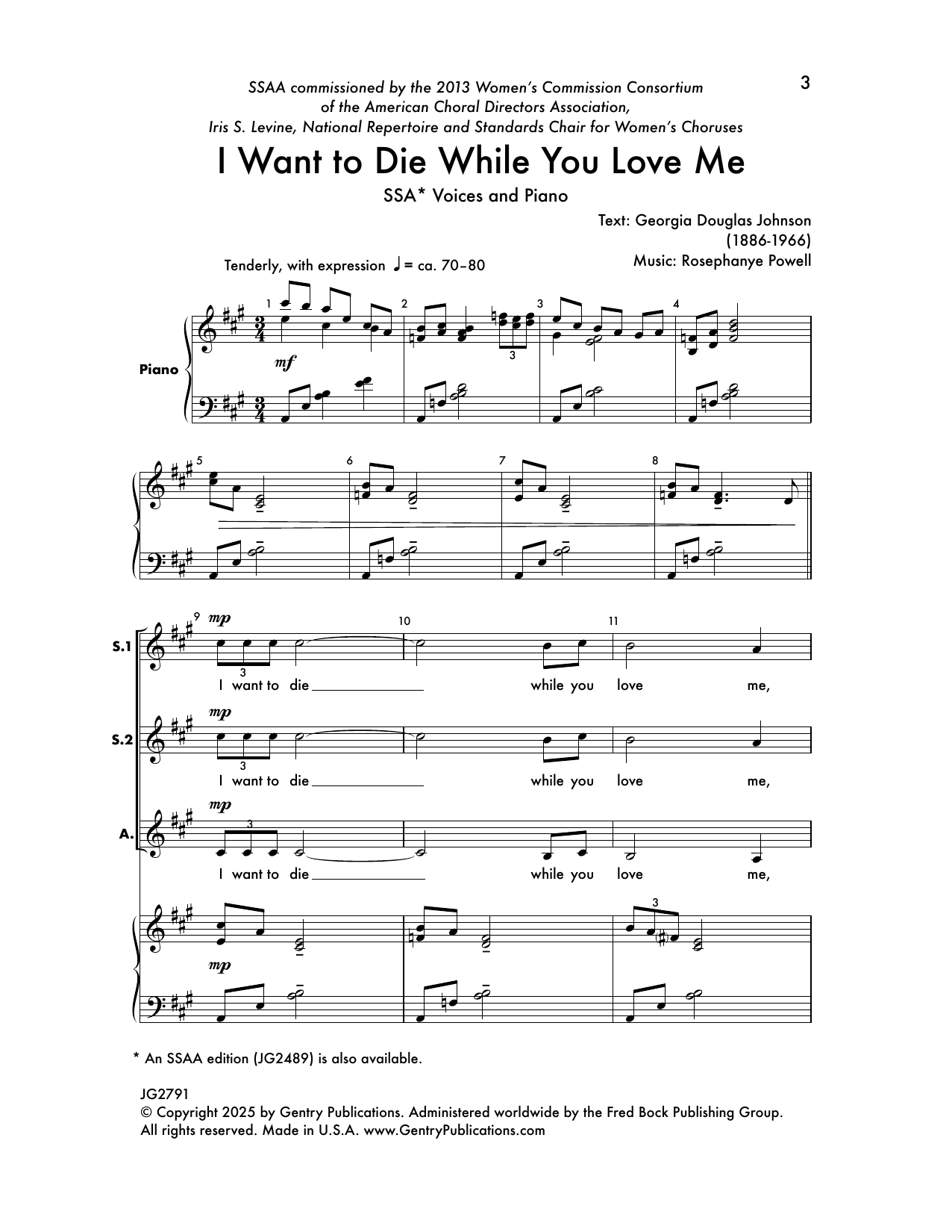Download Rosephanye Powell I Want to Die While You Love Me Sheet Music and learn how to play SSA Choir PDF digital score in minutes