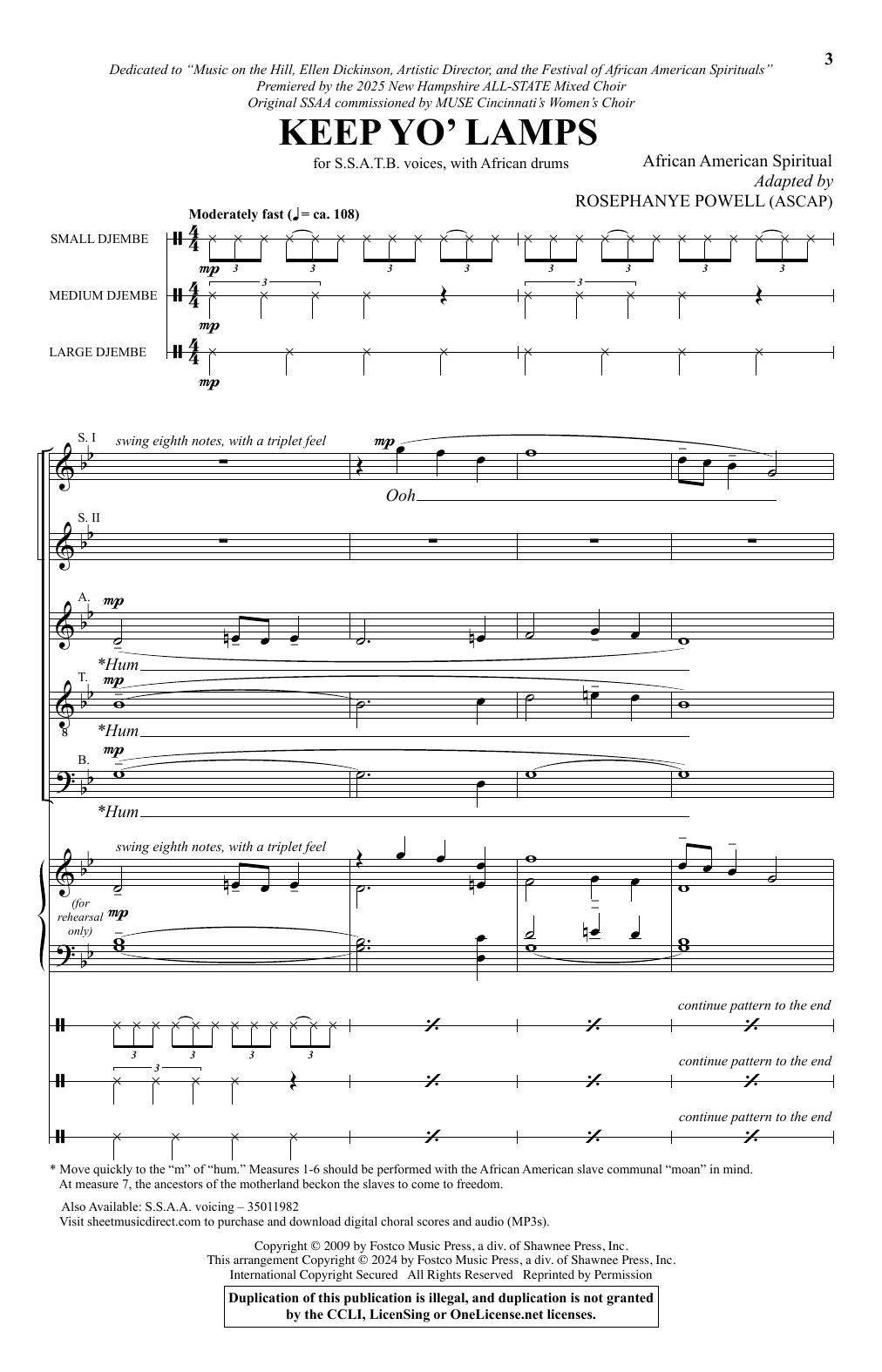 Download Rosephanye Powell Keep Yo' Lamps Sheet Music and learn how to play SSATB Choir PDF digital score in minutes