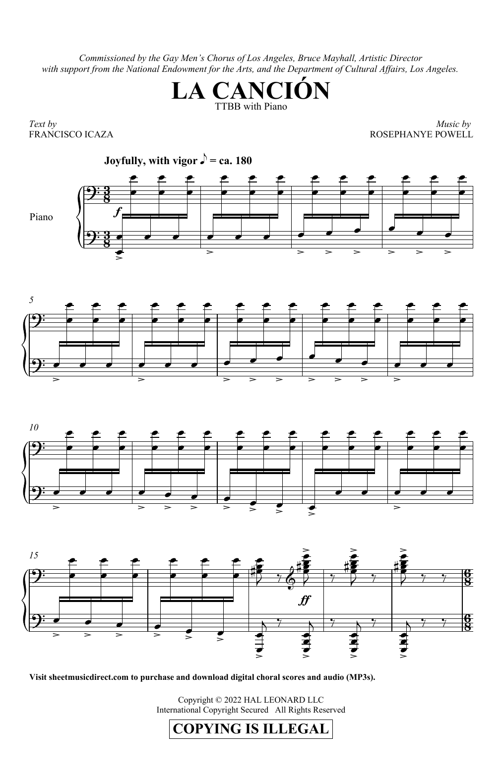 Download Rosephanye Powell La Canción Sheet Music and learn how to play TTBB Choir PDF digital score in minutes