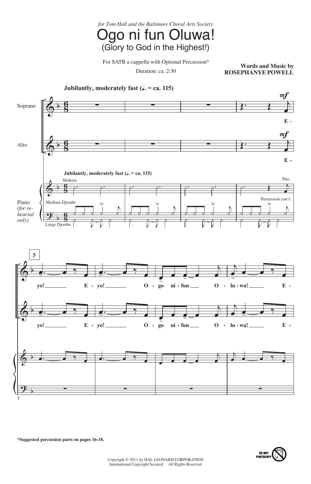 Download Rosephanye Powell Ogo Ni Fun Oluwa! (Glory To God In The Highest!) Sheet Music and learn how to play SATB PDF digital score in minutes