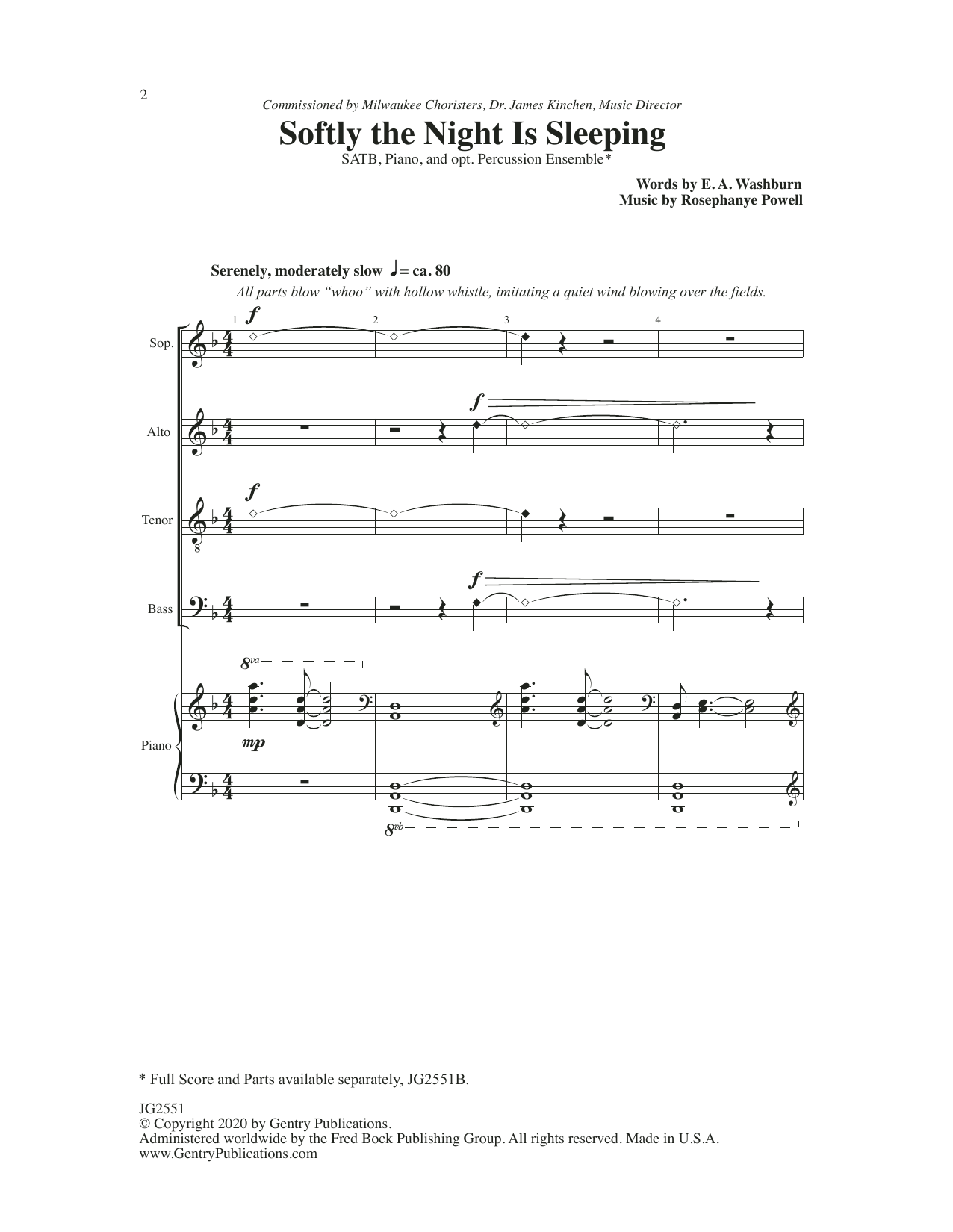 Download Rosephanye Powell Softly The Night Is Sleeping Sheet Music and learn how to play SATB Choir PDF digital score in minutes
