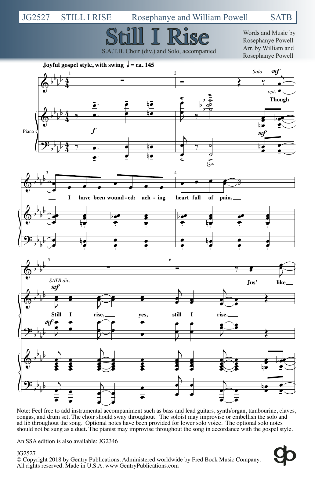 Download Rosephanye Powell Still I Rise (arr. William and Rosephanye Powell) Sheet Music and learn how to play SATB Choir PDF digital score in minutes