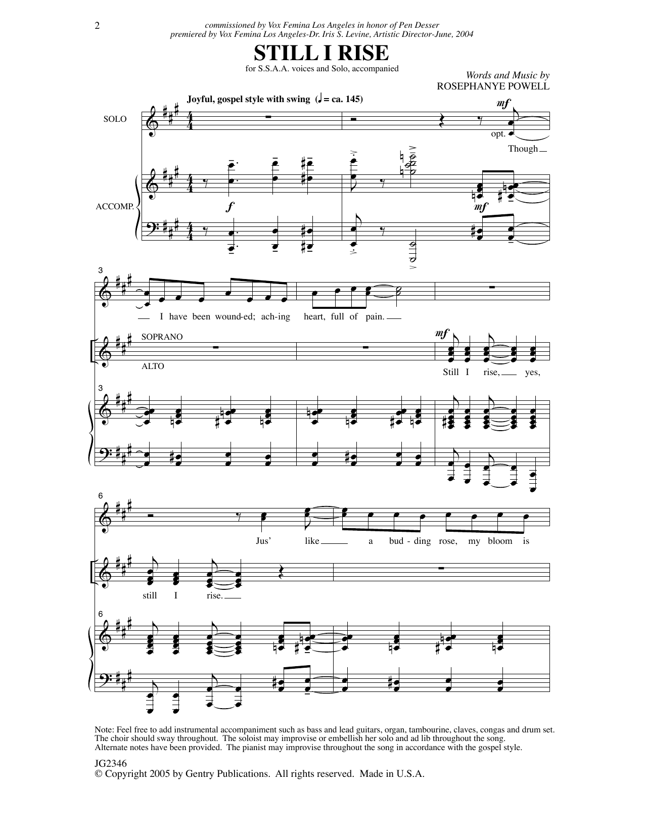 Download Rosephanye Powell Still I Rise Sheet Music and learn how to play SSAA Choir PDF digital score in minutes